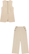 MINT VELVET 2-piece Beige Pinstripe Button Front Waistcoat Top &  Trouser Set UK 10