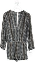 BCBGMAXAZRIA Black Longsleeve Printed Playsuit UK XXS