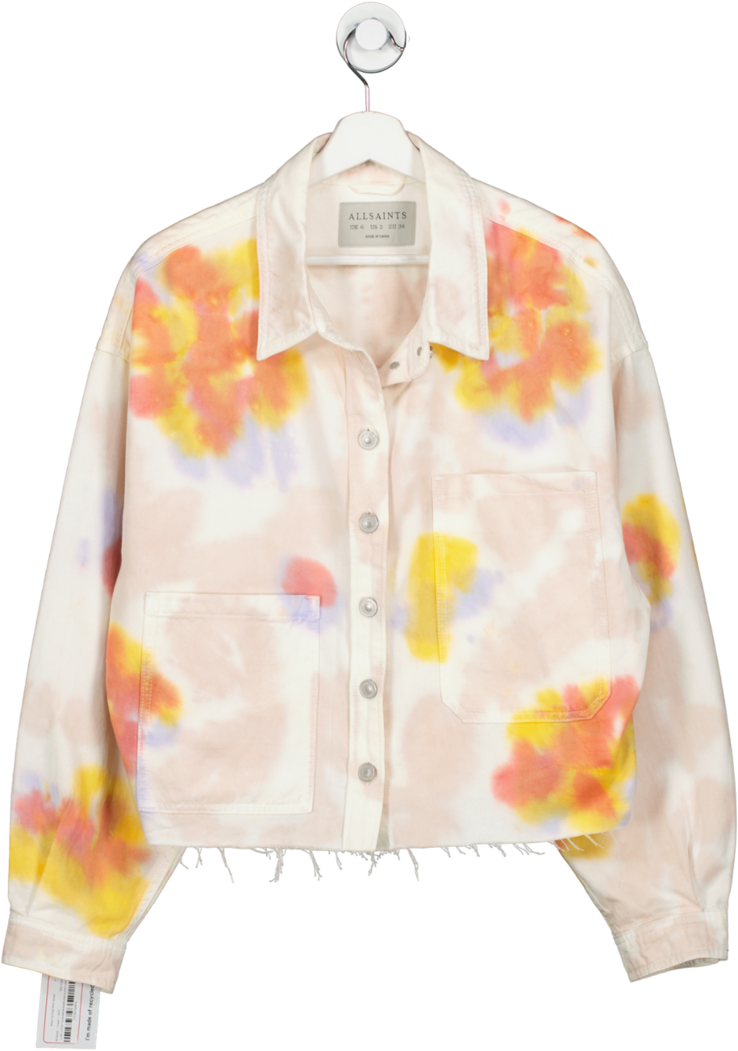 All Saints Cream Nicky Tie Dyed Shirt Jacket UK 6