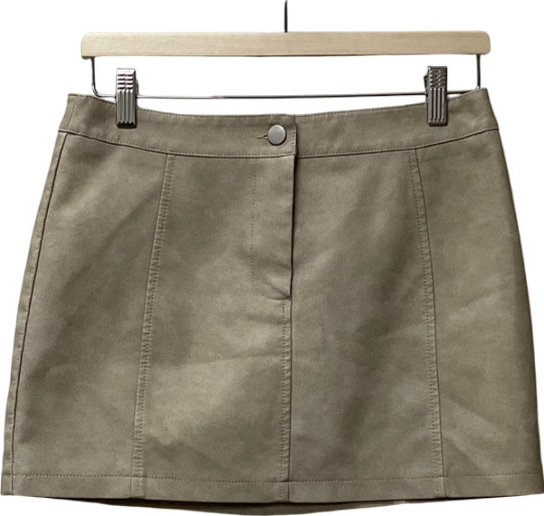 PrettyLittleThing Cream Stone Washed Faux Leather Seam Detail Mini Skirt UK 8