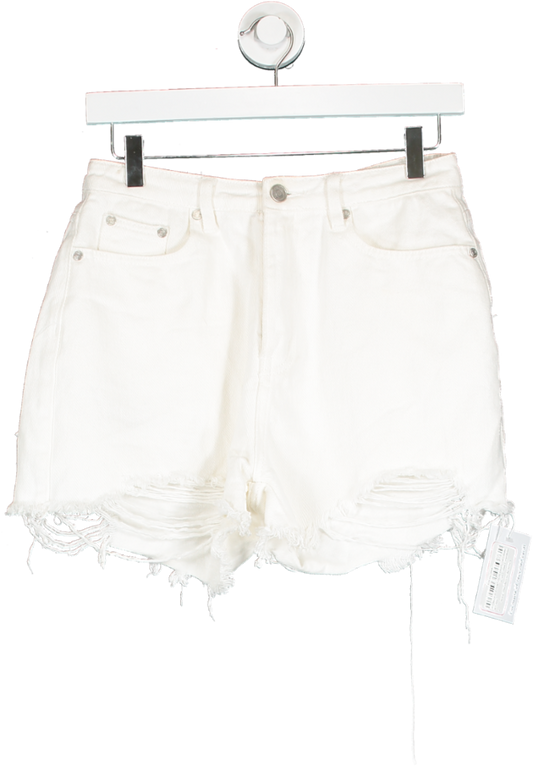 Missguided White Extreme Rip Hem High Waist Shorts UK 10
