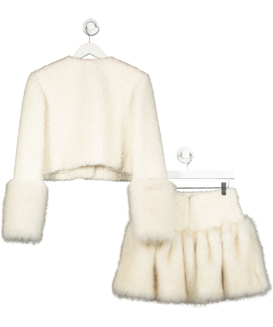 AKNVAS Cream 2-piece Barnette Faux Fur Blazer And Lita Faux Fur Skirt Set Us0 UK 4