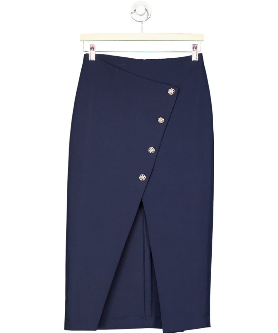 ZARA Blue Skirt With Jewelled Embellished Buttons UK XS