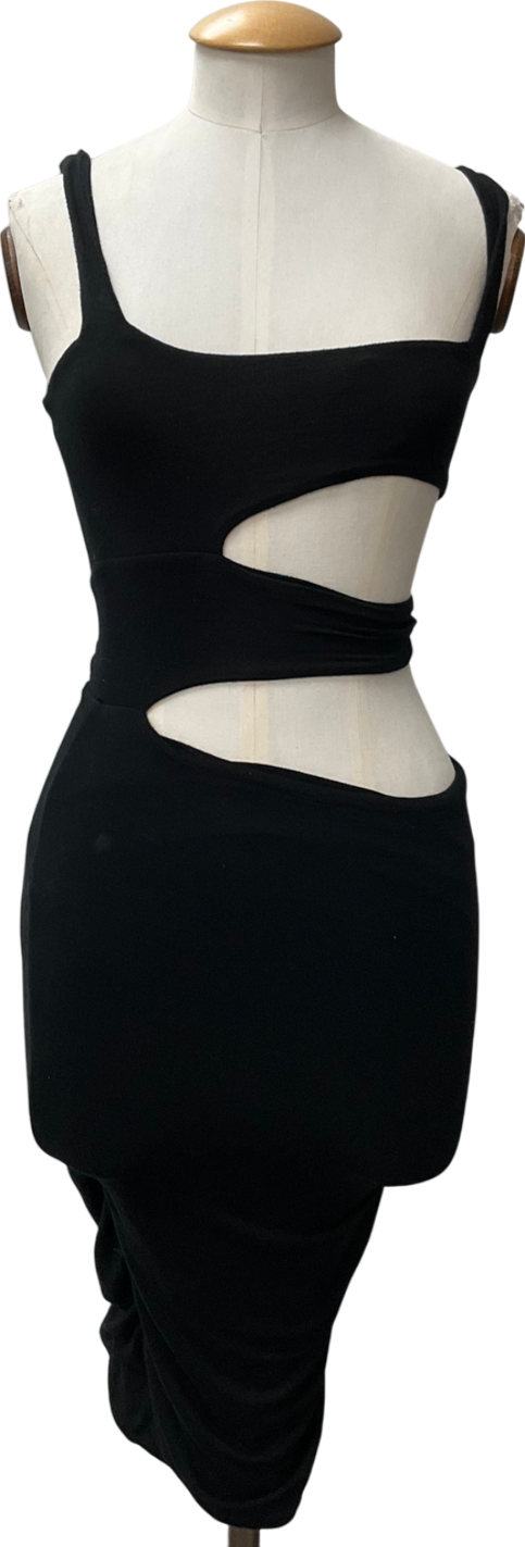 Oh Polly Black Slinky Jersey Ruched Cut Out Mini Dress UK 8