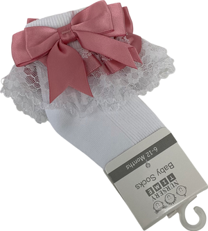 Nursery Time White Satin Bow Detail Frilly Socks 0-3 Months