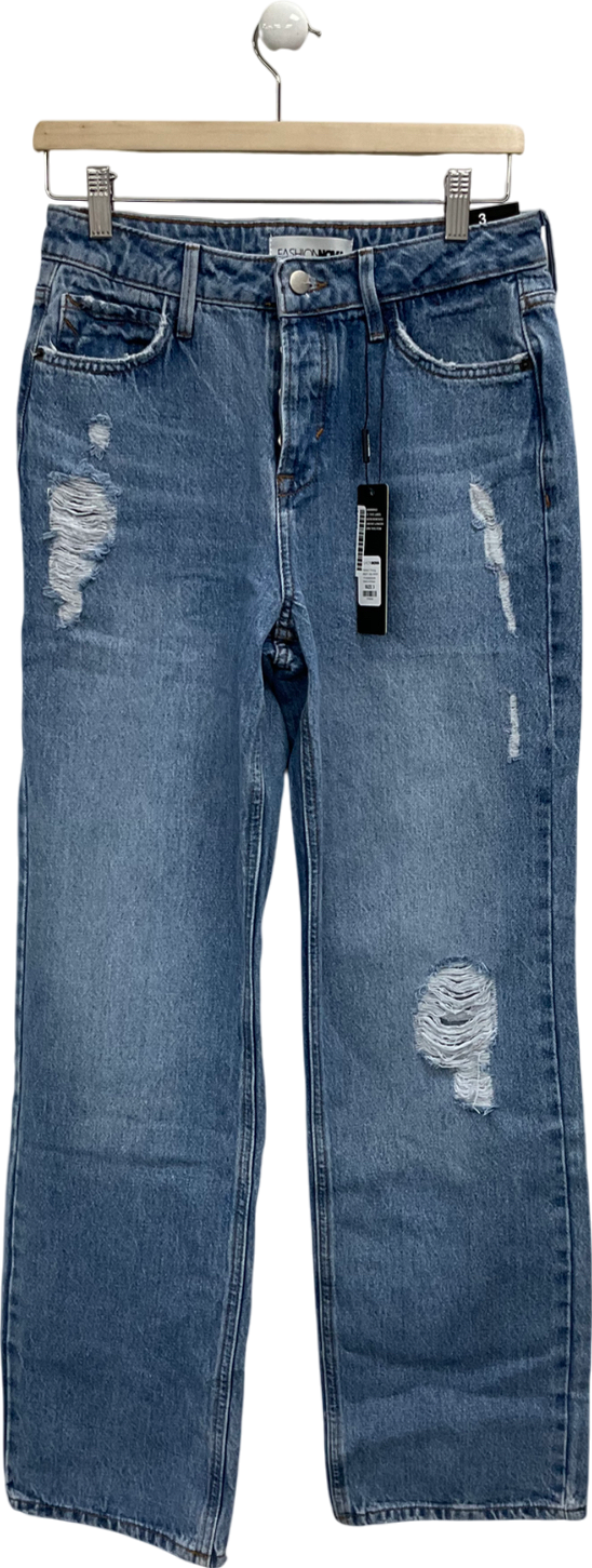 Fashion Nova Blue Perfect Timing Straight Leg Jeans UK S