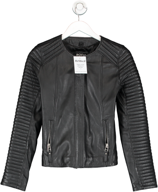 Boda Skins Black Leather Biker Jacket UK 6