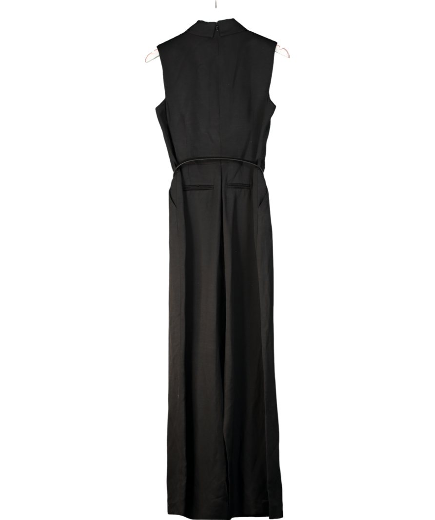 Karen Millen Black Premium Viscose Linen Tailored Belted Wide Leg Jumpsuit UK 8