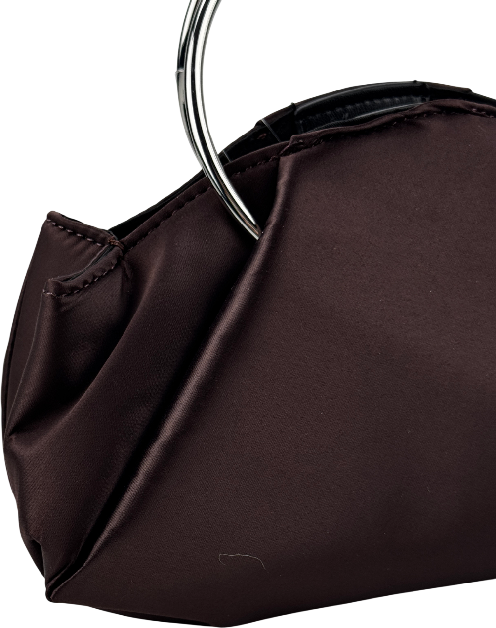 TOPSHOP Ginny Metal Handle Grab Bag In Chocolate Brown Satin