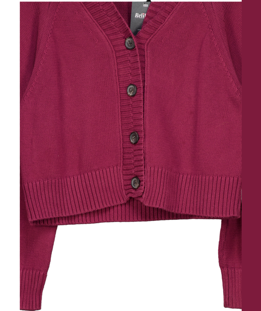 Whistles Red Burgundy Ribbed Detail Cotton Cardigan UK S