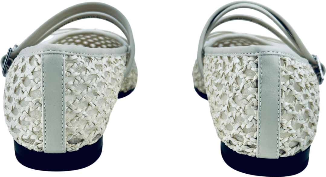 CHARLES & KEITH Woven Triple-strap Mary Janes - Chalk White UK 4 EU 37 👠