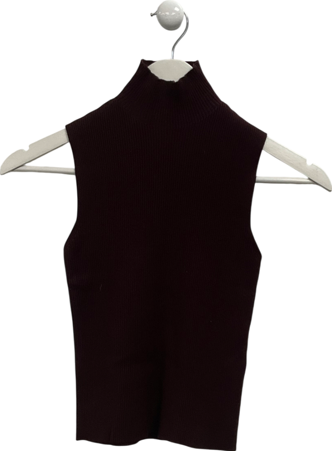 ZARA Brown Ribbed Sleeveless High Neck Top UK S