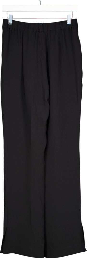 Lily Silk Black Silk Straight Leg Trousers With Side Slit UK 8