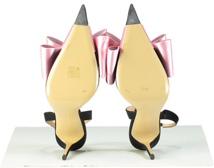 Mach & Mach Black and Pink Crystal Bow Slingback Heels EU 40 UK 7