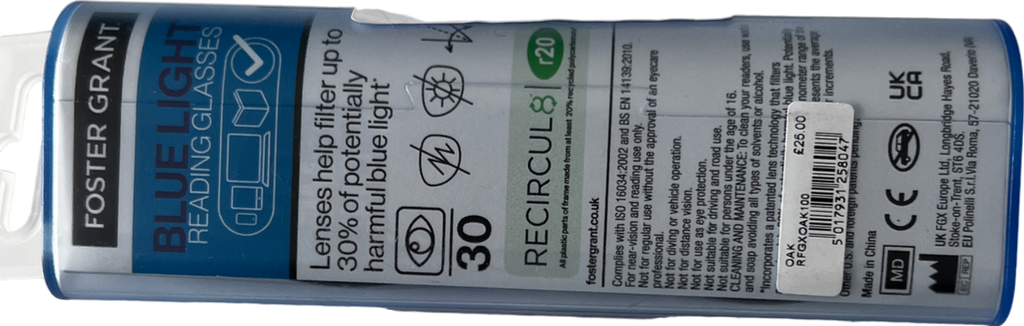 Foster Grant  Oak Lenses Reading Glasses  Black +1