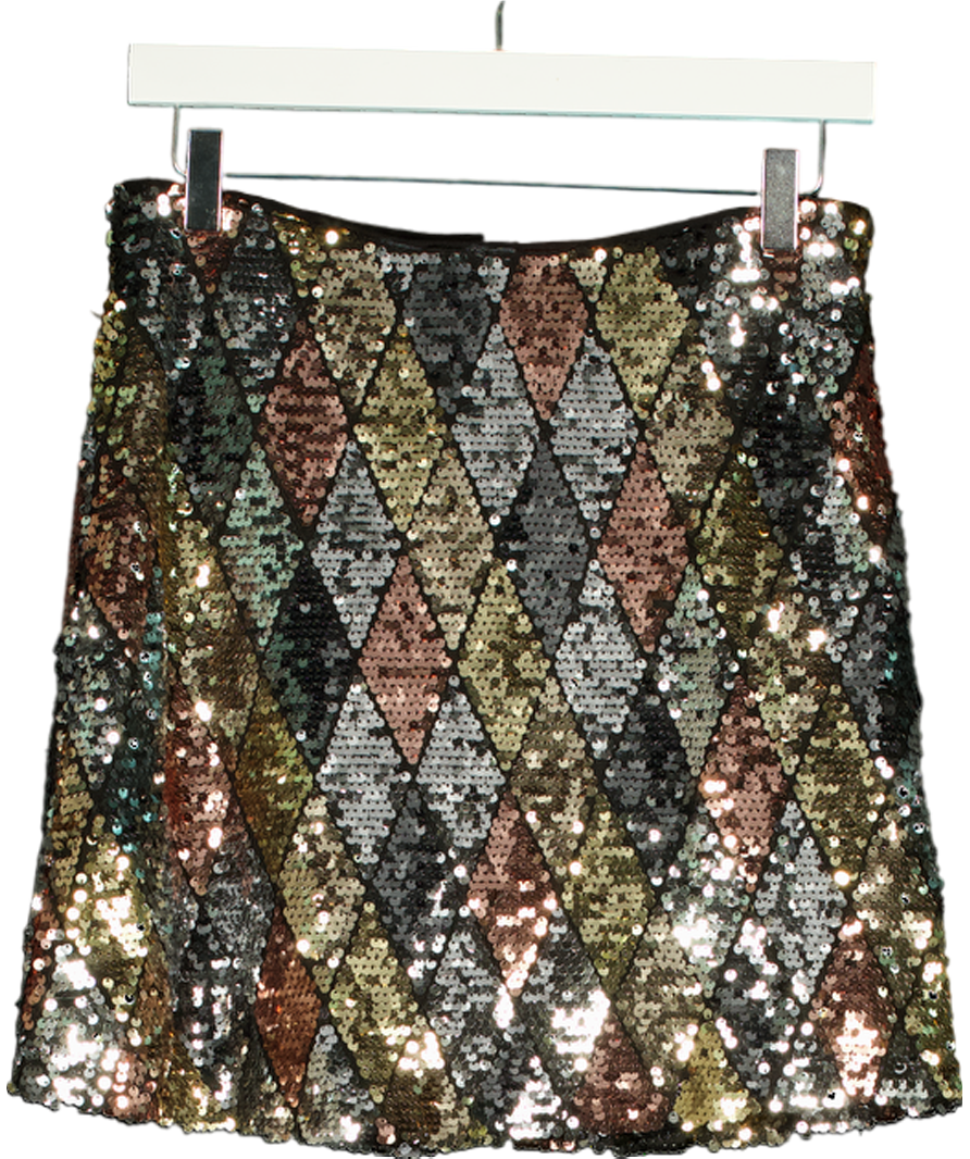 Love & Roses Metallic Sequin Embellished Mini Skirt UK 10