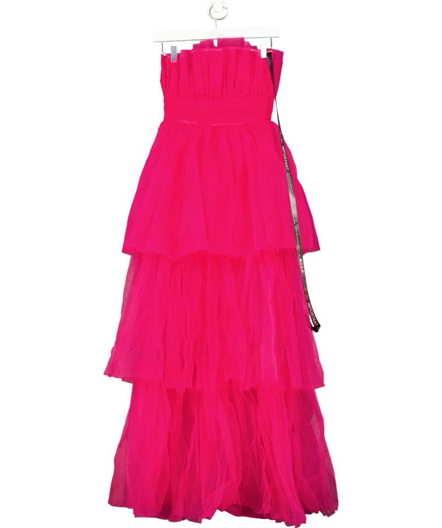 Lace & Beads Natalia Tulle Maxi Dress In Bright Pink UK 6