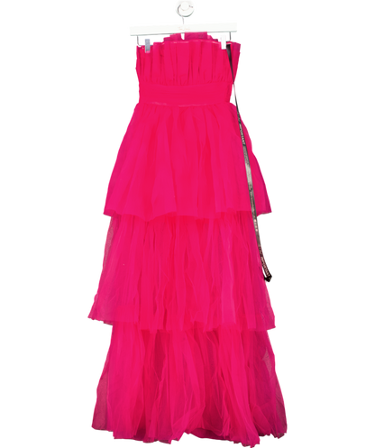 Lace & Beads Natalia Tulle Maxi Dress In Bright Pink UK 6