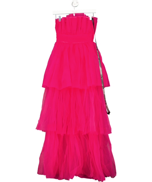 Lace & Beads Natalia Tulle Maxi Dress In Bright Pink UK 6