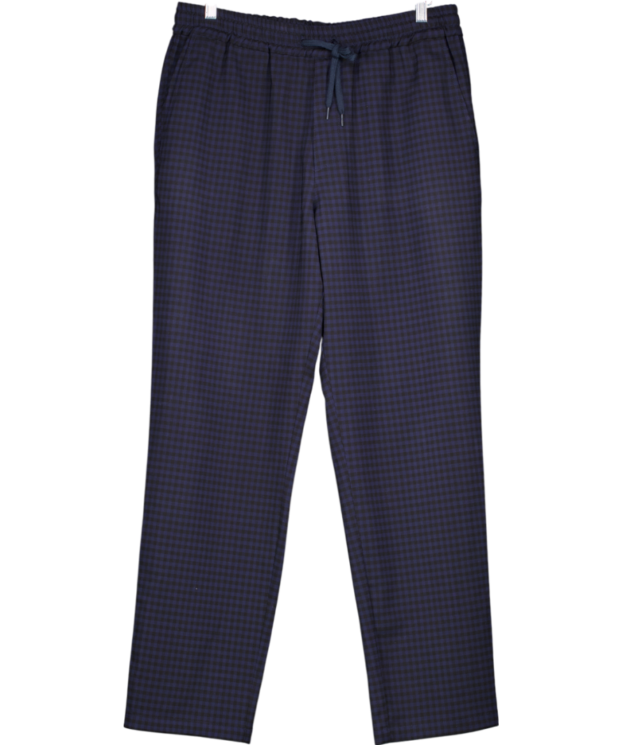 Barena Vanezia Blue Drawstring Check Straight Leg Trousers It52 UK XL