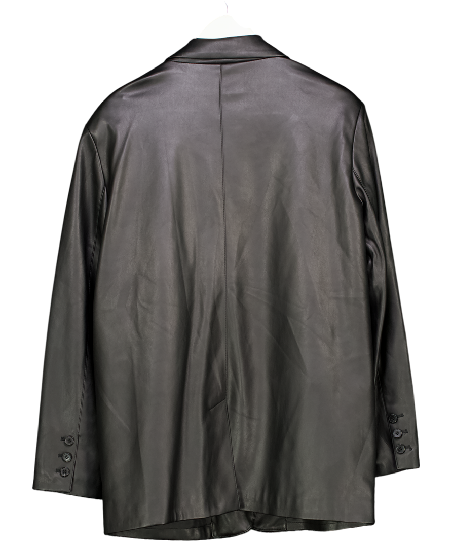 NA-KD Black Faux Leather Blazer UK 8