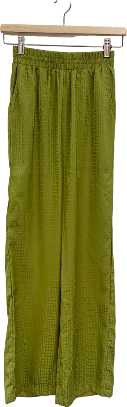 4TH Reckless Green Jacquard Wide Leg Trousers UK 6