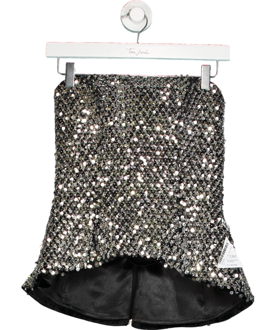 Nadine Merabi Metallic Paige Silver Bandeau Peplum Top UK S
