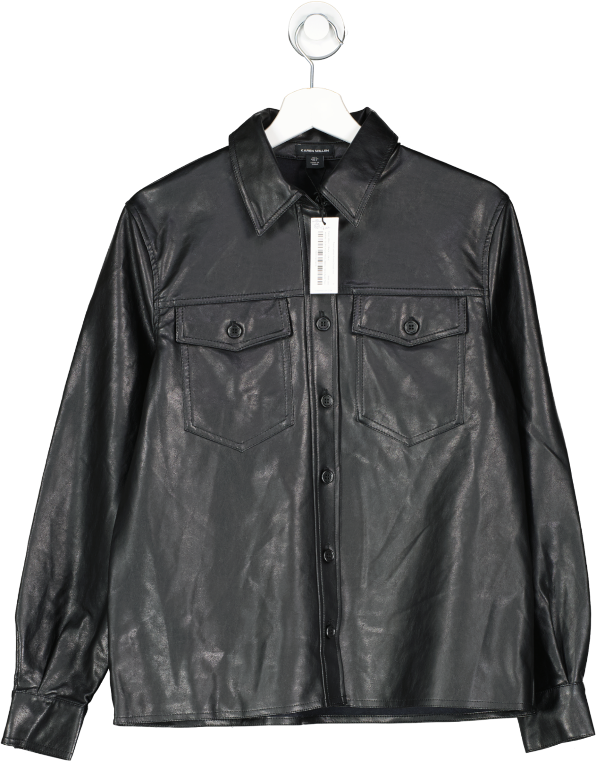 Karen Millen Black Faux Leather Pocket Detail Shirt BNWT UK 6