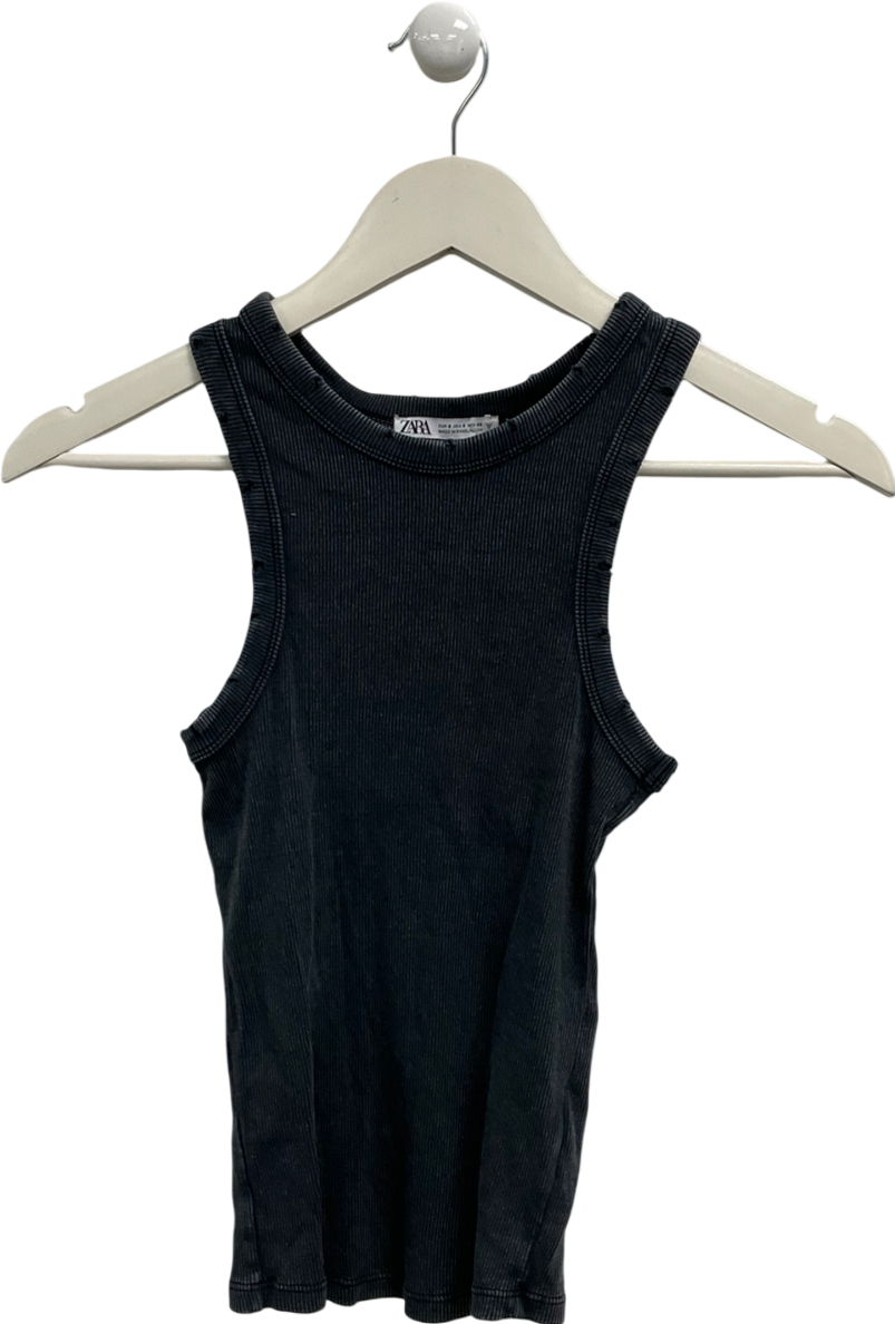 ZARA Grey Distressed Look Tank Top UK S