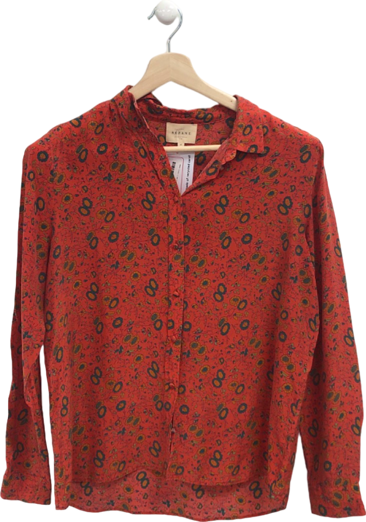 Sézane Red Floral Print Silk Blouse UK 12