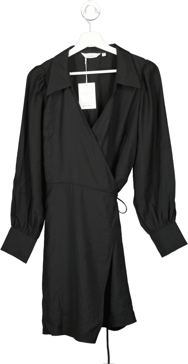 & Other Stories Black Tencel Modal Collared Wrap Mini Dress BNWT UK 14