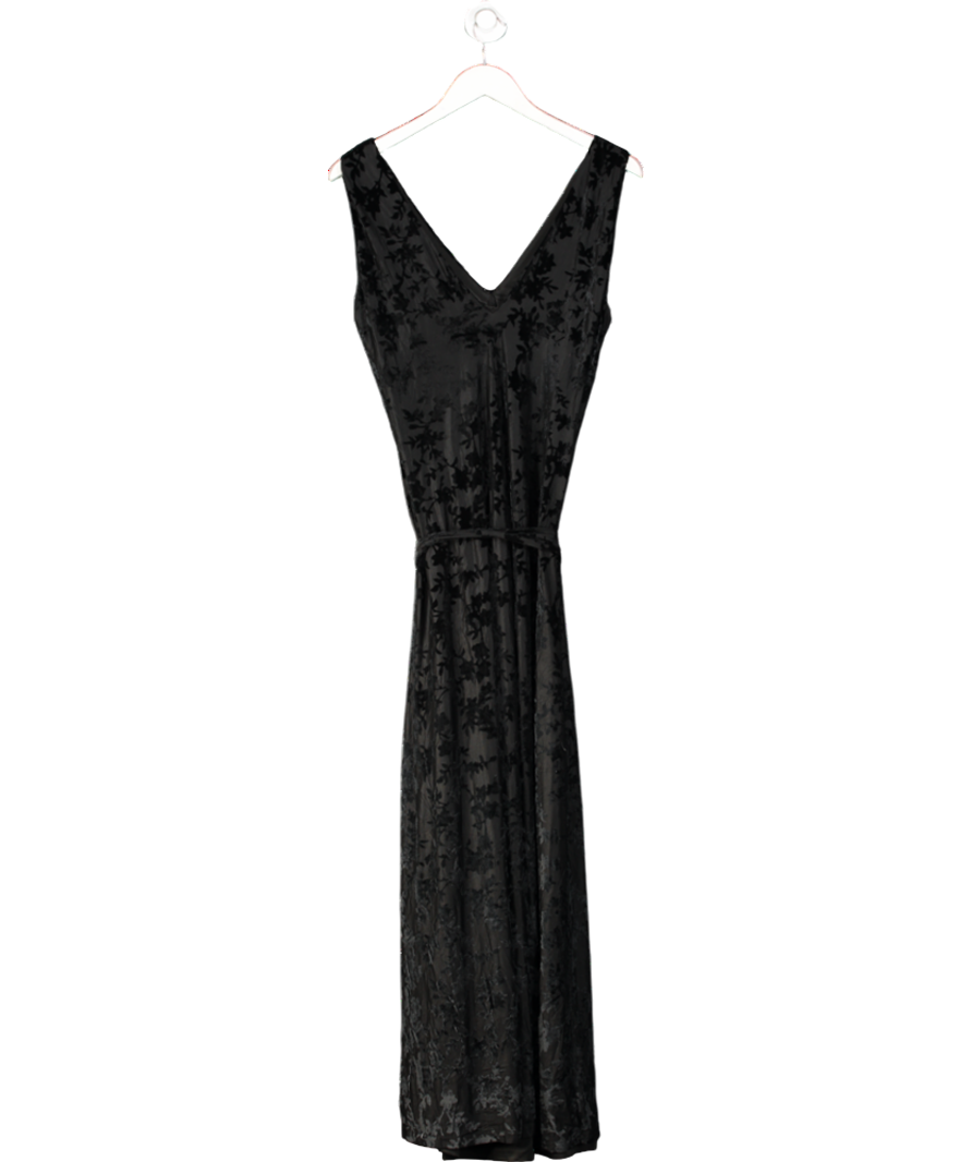 Warehouse Black Burnout Jacquard Tie Neck Plunge Maxi Dress UK 10