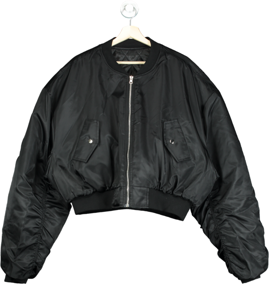 DRL Black Cropped Bomber Jacket UK One size