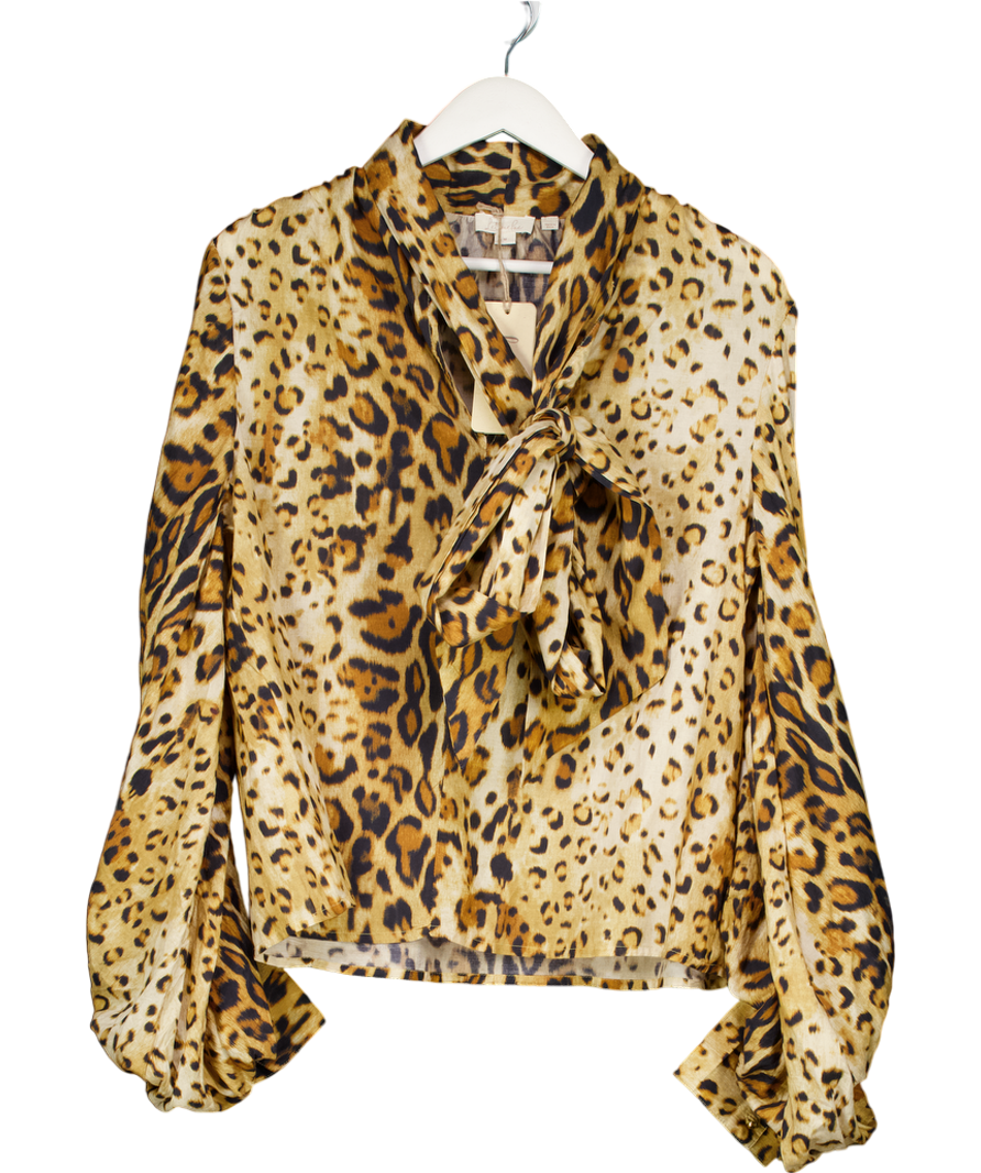 Anthropologie Brown Letmebe Animal Print Tie Neck Blouse UK M