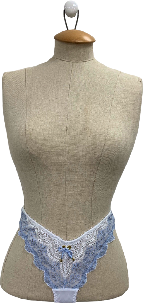 M&S White Blue Boutique Miami Lace Thong UK 8