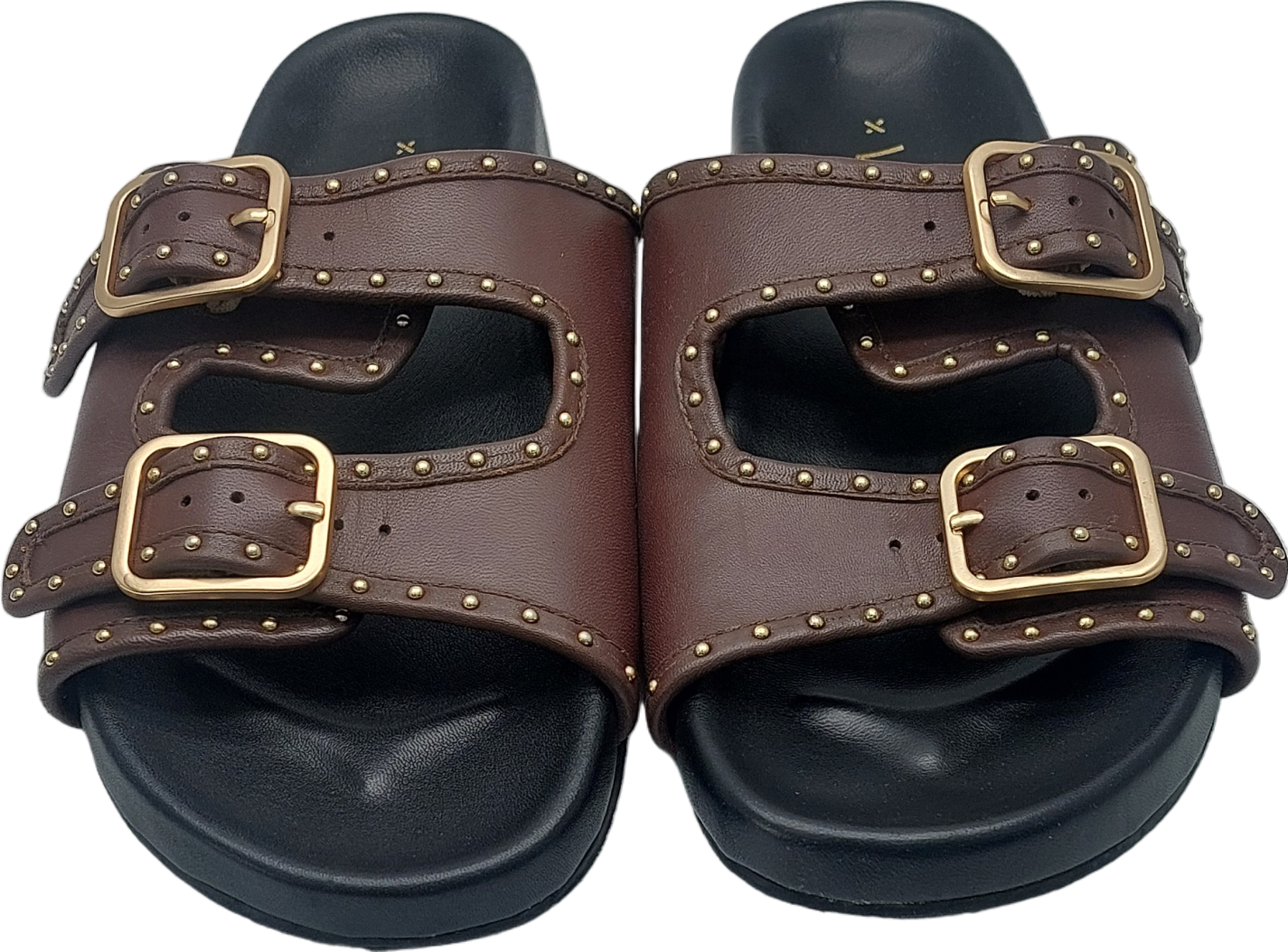 WYSE LONDON Brown Studded Double Buckle Sandals UK 4