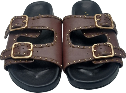 WYSE LONDON Brown Studded Double Buckle Sandals UK 4