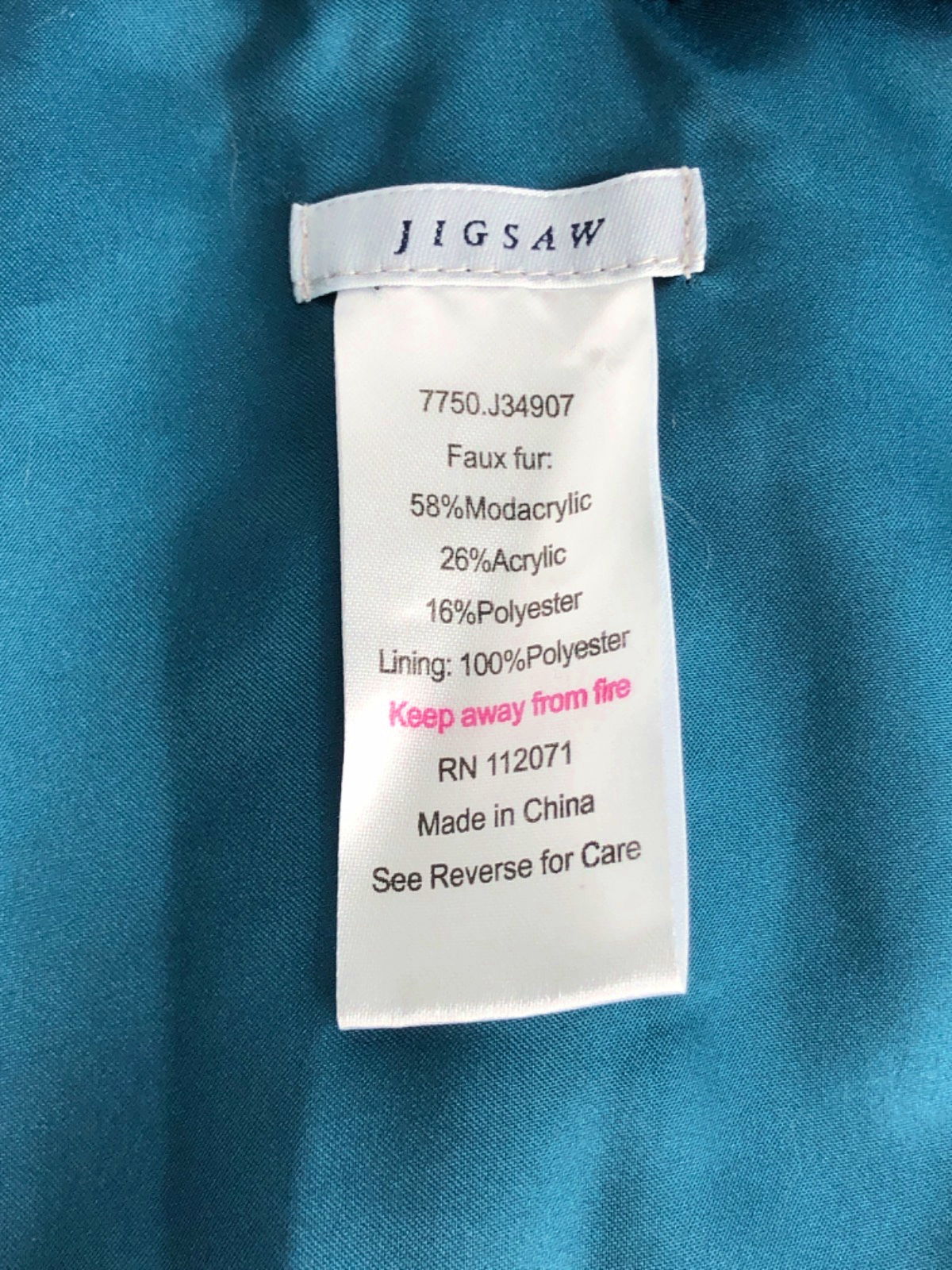 Jigsaw Teal Faux Fur Shrug One Size