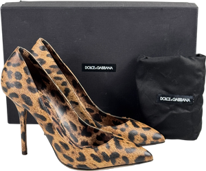 DOLCE & GABBANA Brown Leopard-print Heeled Pumps UK 6 EU 39