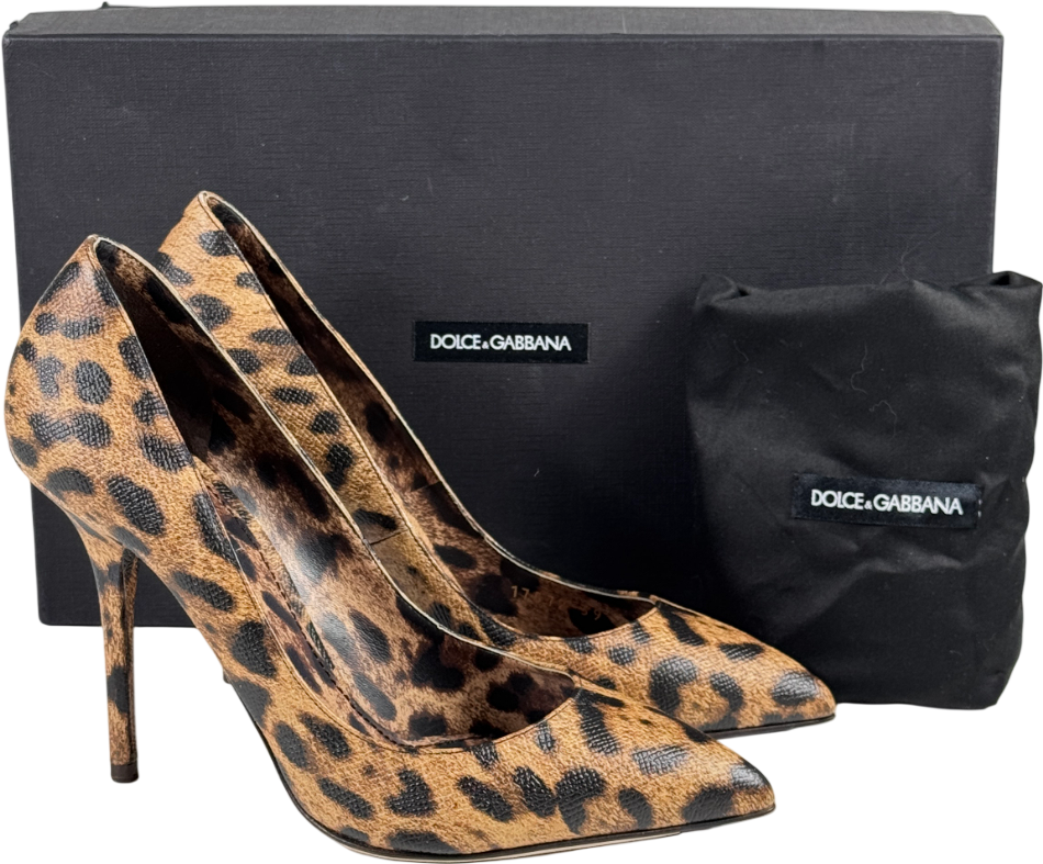 DOLCE & GABBANA Brown Leopard-print Heeled Pumps UK 6 EU 39 👠