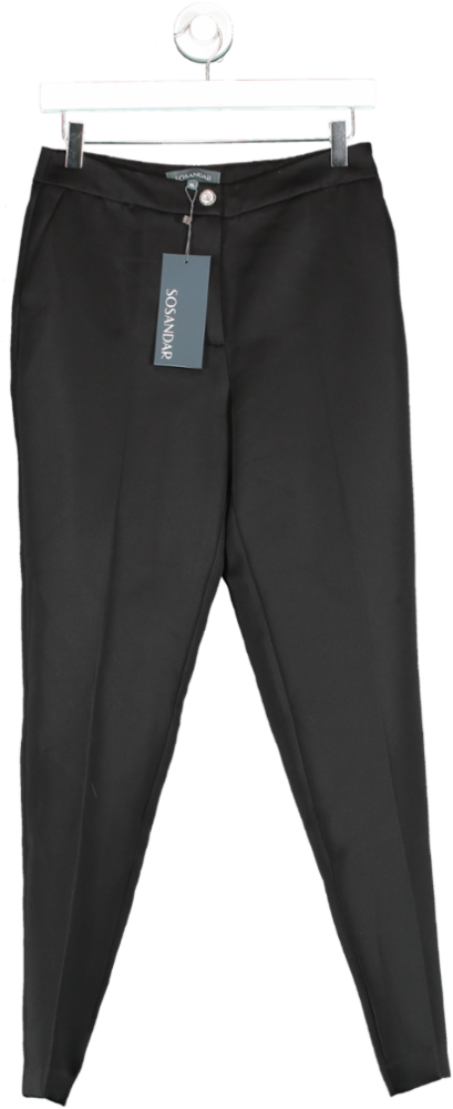 SOSANDAR Black Tapered Leg Trouser With Embellished Button Detail UK 6