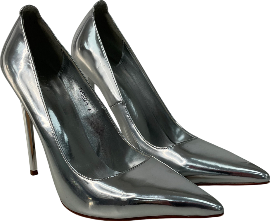 Simmi London Metallic Agathia Silver Mirror Stiletto Court Heels UK 6 EU 39 👠