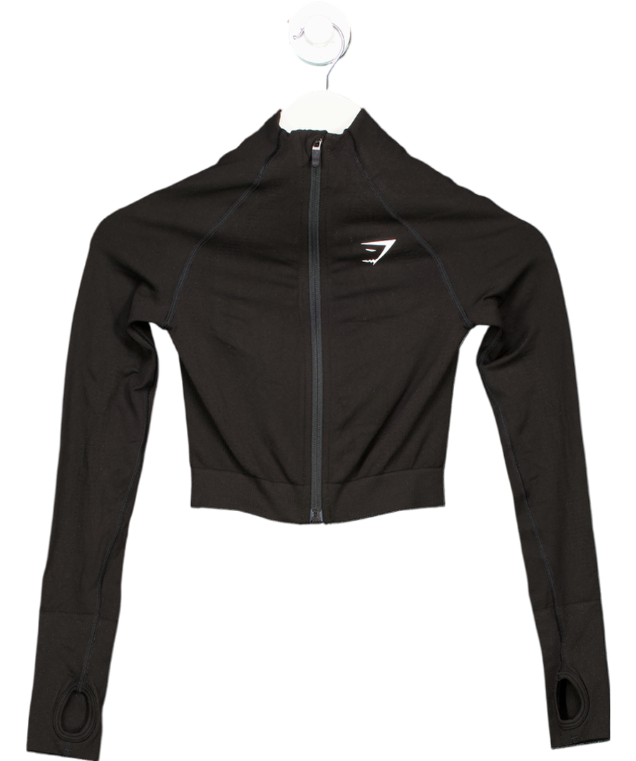 gymshark Black Vital Seamless Midi Zip Up Jacket UK XS