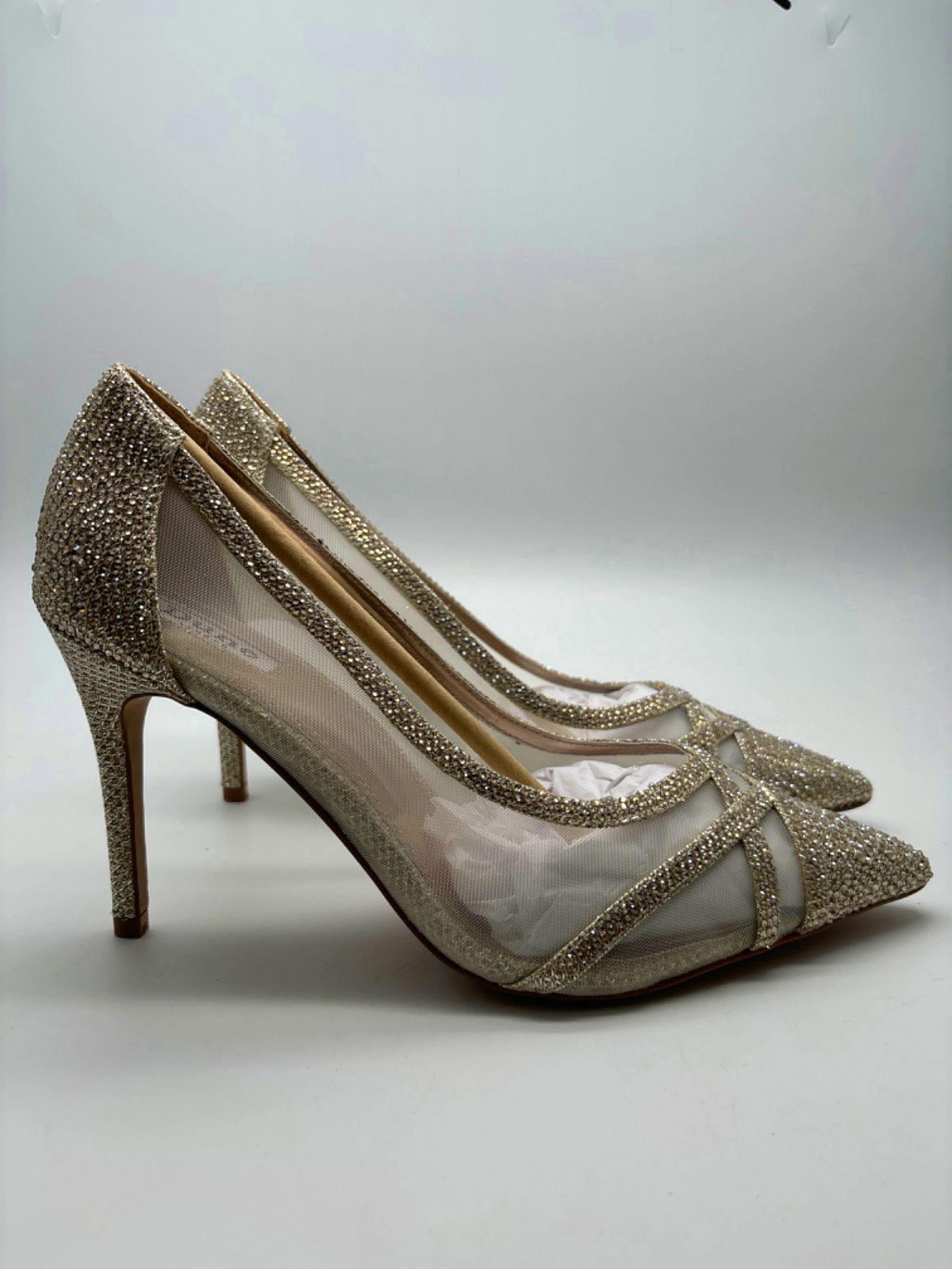 Dune London Gold Lurex Mesh Mix Court Shoes UK 8