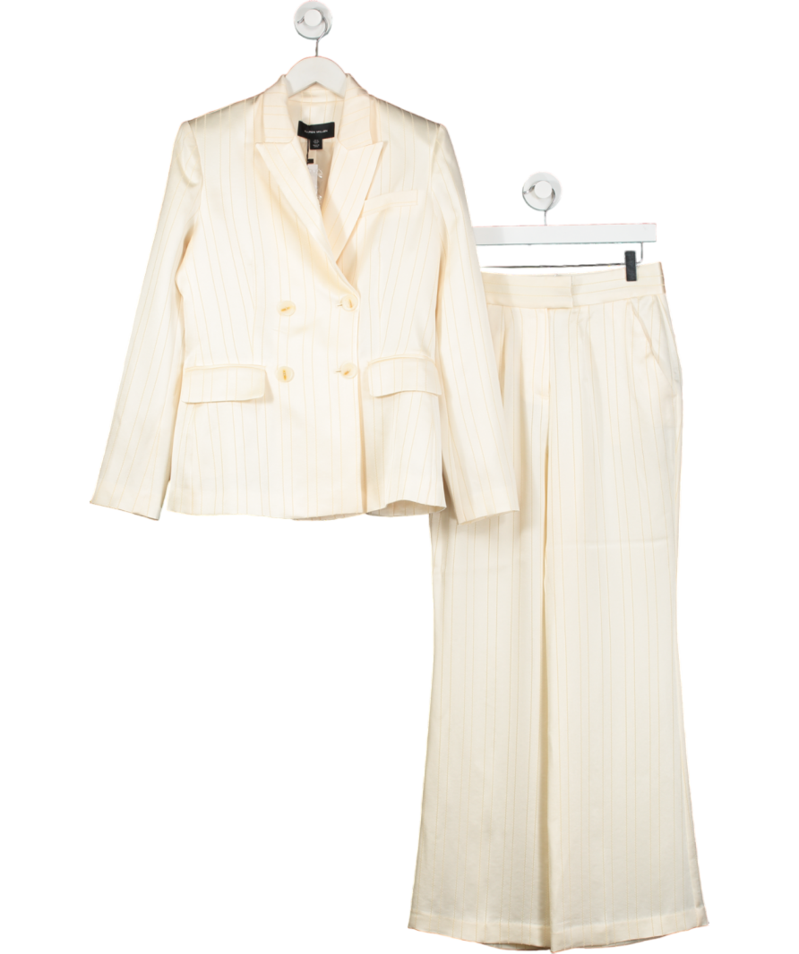 Karen Millen Cream Satin Stripe Tuxedo Blazer And Straight Leg Trousers UK S/M