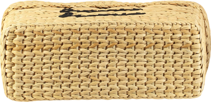 POOLSIDE Beige Structured Natural Straw Woven Large "bisous Bisous"  Kisses Basket Bag