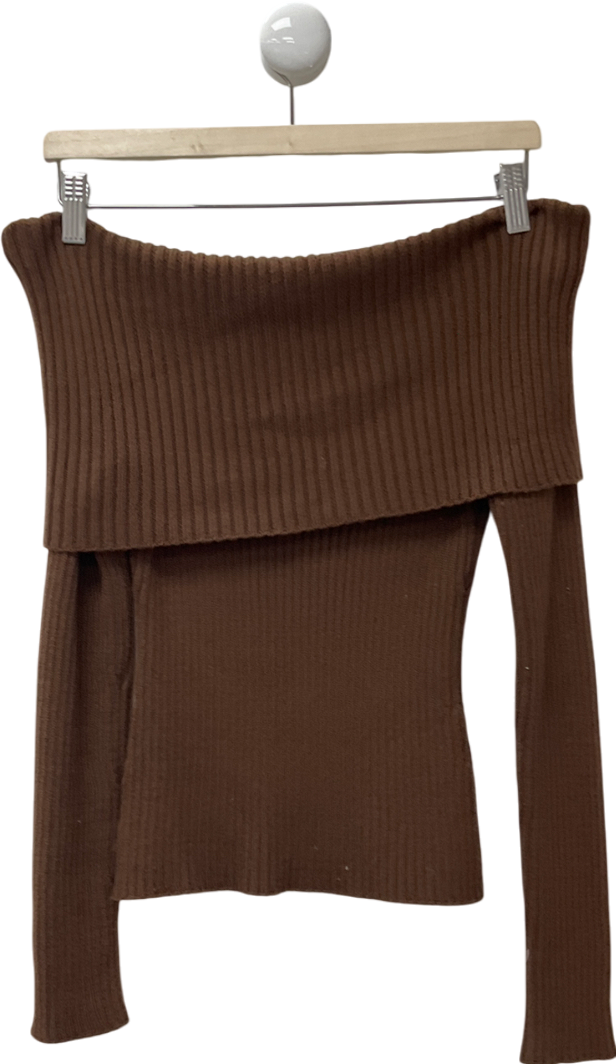 ASOS Knitted Fold Over Bardot Top In Chocolate Brown UK S