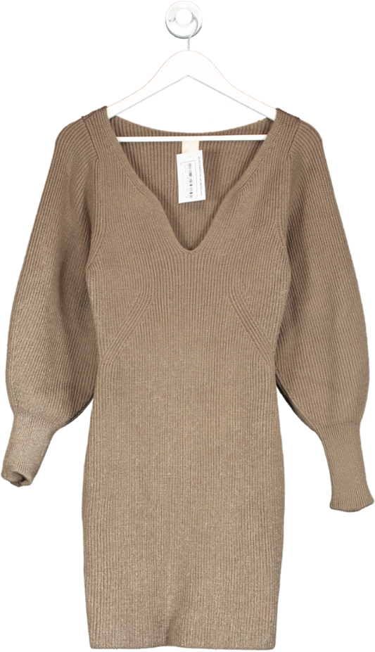 H&M Brown Wide Sleeve Knitted Dress UK S