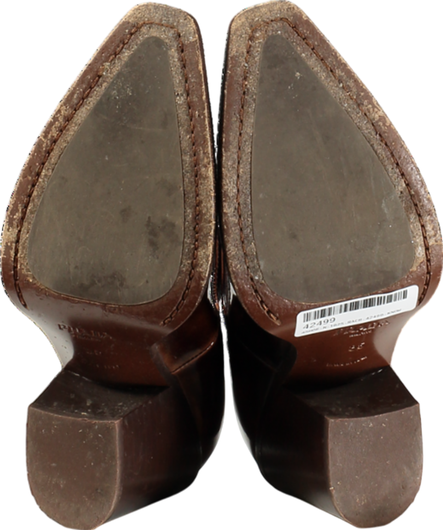 PRADA Brown Leather Mary Jane Court Shoes UK 2 EU 35 👠