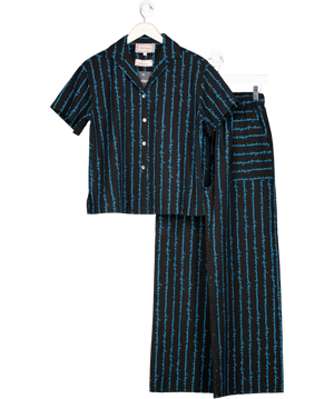 Lingua Franca 2-piece Navy Blue Cotton Seersucker  Grikos Shirt And Wide Leg Trousers Set UK XS